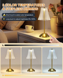 Harper Living Rechargeable Table Lamp, Bedside Reading Light Polished Gold Finish, Cordless Touch Lamps, Bedroom, Living Room - thumbnail 5