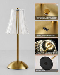 Harper Living Rechargeable Table Lamp, Bedside Reading Light Polished Gold Finish, Cordless Touch Lamps, Bedroom, Living Room - thumbnail 7