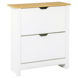 Homcom 12-Shoe Storage Cabinet 4 Shelves 2 Drawers Tabletop 4 Legs Modern White - thumbnail 2