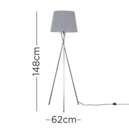 Valuelights Camden Chrome Tripod Floor Lamp With Grey Tapered Shade And Bulb - thumbnail 5