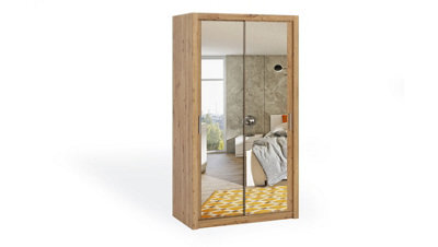 Arte Bono Mirrored Sliding Door Wardrobe In Oak Artisan - Compact Design For Small Spaces - W1200mm X H2150mm X D620mm - image 1