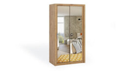 Arte Bono Mirrored Sliding Door Wardrobe In Oak Artisan - Compact Design For Small Spaces - W1200mm X H2150mm X D620mm - thumbnail 1