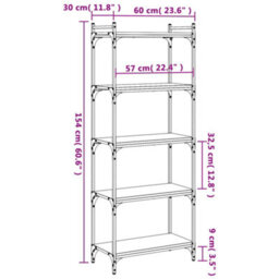 Berkfield Bookcase 5-Tier Brown Oak 60X30X154 Cm Engineered Wood - thumbnail 9