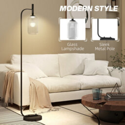 Homcom Modern Floor Lamp With Glass Lampshade, Foot Switch For Living Room - thumbnail 4