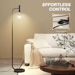 Homcom Modern Floor Lamp With Glass Lampshade, Foot Switch For Living Room - thumbnail 6