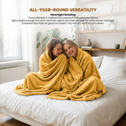 Moonlight Bedding Fleece Blanket Soft Throw Lightweight All Season Sofa, Bed & Travel Blanket Double (Yellow, 150X200Cm) - thumbnail 3