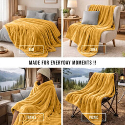 Moonlight Bedding Fleece Blanket Soft Throw Lightweight All Season Sofa, Bed & Travel Blanket Double (Yellow, 150X200Cm) - thumbnail 4
