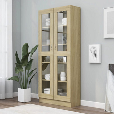 Berkfield Vitrine Cabinet Sonoma Oak 82.5X30.5X185.5 Cm Engineered Wood - image 1