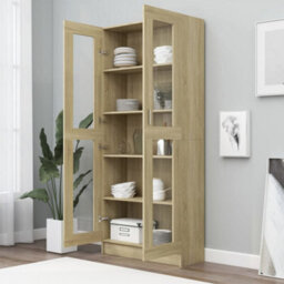 Berkfield Vitrine Cabinet Sonoma Oak 82.5X30.5X185.5 Cm Engineered Wood - thumbnail 3