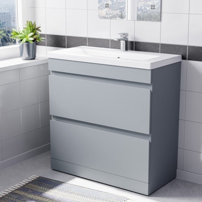 Nes Home Floorstanding Matte Grey 800mm Pvc 2 Drawers Vanity Unit & Basin Sink - image 1