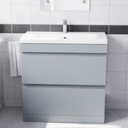 Nes Home Floorstanding Matte Grey 800mm Pvc 2 Drawers Vanity Unit & Basin Sink - thumbnail 2