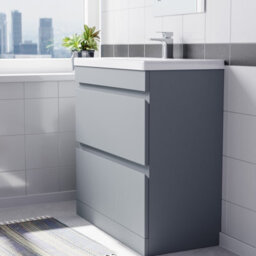 Nes Home Floorstanding Matte Grey 800mm Pvc 2 Drawers Vanity Unit & Basin Sink - thumbnail 3