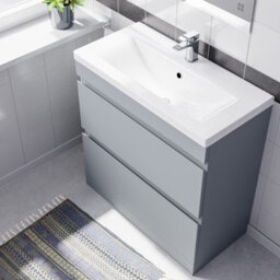 Nes Home Floorstanding Matte Grey 800mm Pvc 2 Drawers Vanity Unit & Basin Sink - thumbnail 4