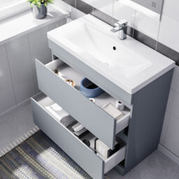 Nes Home Floorstanding Matte Grey 800mm Pvc 2 Drawers Vanity Unit & Basin Sink - thumbnail 5
