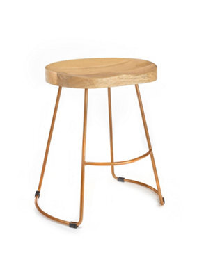 Elm Home And Garden Solid Hard Wood Gold Metal Breakfast Bar Kitchen Pub Café Stool Wooden H 55 X W 52 X D 36 Cm - image 1