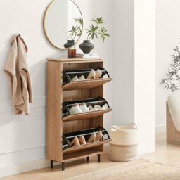 Furniturebox Uk Penrose Oak Effect Wood Shoe Storage Cabinet - thumbnail 3