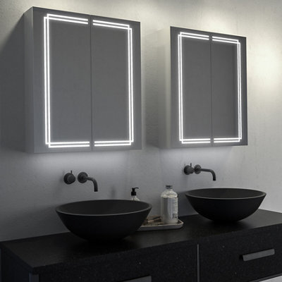 Sensio Harlow Wall-Mounted Illuminated Mirrored Bathroom Cabinet With Shaver Socket (W)600mm (H)700mm - image 1