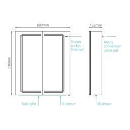 Sensio Harlow Wall-Mounted Illuminated Mirrored Bathroom Cabinet With Shaver Socket (W)600mm (H)700mm - thumbnail 7