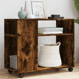 Berkfield Side Table With Wheels Smoked Oak 70X35X60 Cm Engineered Wood - thumbnail 1