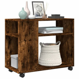 Berkfield Side Table With Wheels Smoked Oak 70X35X60 Cm Engineered Wood - thumbnail 4