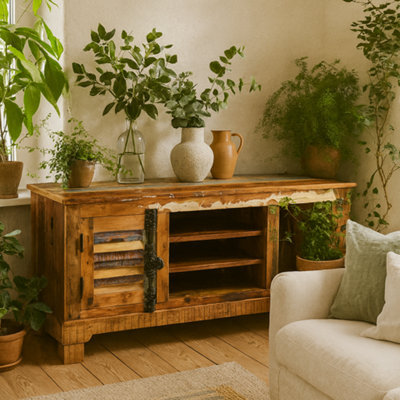 Wyld Haus Seattle Reclaimed Wood Tv Cabinet, 2 Doors, 2 Shelves, Rustic Brown - image 1