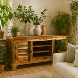 Wyld Haus Seattle Reclaimed Wood Tv Cabinet, 2 Doors, 2 Shelves, Rustic Brown - thumbnail 1