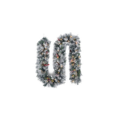 Evre 9Ft Pre-Lit Led Christmas Garland With Artificial Berries, Pine Cones, Snow Frosting, Indoor, Wall Hanging Decoration - image 1