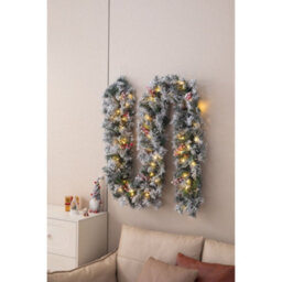 Evre 9Ft Pre-Lit Led Christmas Garland With Artificial Berries, Pine Cones, Snow Frosting, Indoor, Wall Hanging Decoration - thumbnail 2