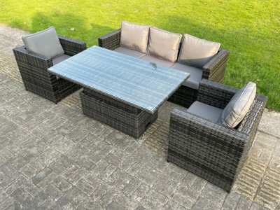 Fimous 5 Seater Pe Wicker Rattan Garden Furniture Rising Adjustable Lifting Dining Or Coffee Table Sets Chairs Dark Grey Mix - image 1