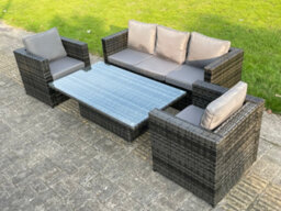 Fimous 5 Seater Pe Wicker Rattan Garden Furniture Rising Adjustable Lifting Dining Or Coffee Table Sets Chairs Dark Grey Mix - thumbnail 7