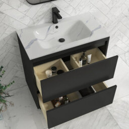 Royal Bathrooms Orion 800mm Matt Obsidian Black 2 Drawer Floor Standing Vanity Unit With Carrara White Basin & Black Accent Trim - thumbnail 4