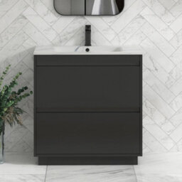 Royal Bathrooms Orion 800mm Matt Obsidian Black 2 Drawer Floor Standing Vanity Unit With Carrara White Basin & Black Accent Trim - thumbnail 1