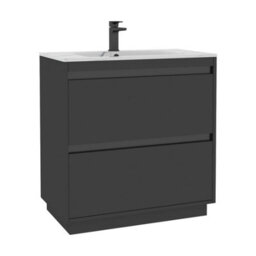 Royal Bathrooms Orion 800mm Matt Obsidian Black 2 Drawer Floor Standing Vanity Unit With Carrara White Basin & Black Accent Trim - thumbnail 7