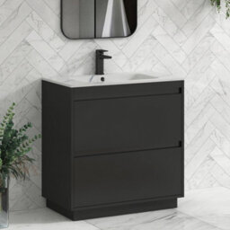 Royal Bathrooms Orion 800mm Matt Obsidian Black 2 Drawer Floor Standing Vanity Unit With Carrara White Basin & Black Accent Trim - thumbnail 6