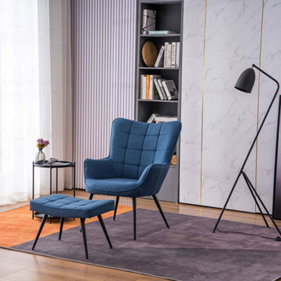 More4Homes Vera Fabric Occasional Living Room Bedroom Modern Metal Legs Accent Chair Armchair (Blue W Footstool) - image 1