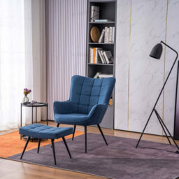 More4Homes Vera Fabric Occasional Living Room Bedroom Modern Metal Legs Accent Chair Armchair (Blue W Footstool) - thumbnail 1