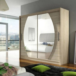 Bega Iv 180 Wardrobe 180 Cm Sliding Doors With Mirror Hanging Rail  Shelves Modern Bedroom Storage Sonoma - thumbnail 1