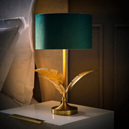 Valuelights Christina Green Velvet With Gold Inner Drum Shade Gold Palm Leaf Table Lamp - thumbnail 3