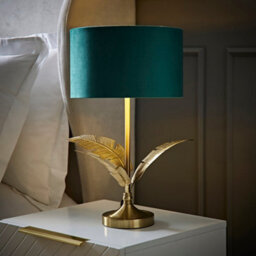 Valuelights Christina Green Velvet With Gold Inner Drum Shade Gold Palm Leaf Table Lamp - thumbnail 2