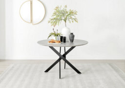 Furniturebox Novara Grey Concrete Effect 120Cm Round Dining Table With Black Starburst Legs & 6 Cream Pesaro Velvet Chairs - thumbnail 3
