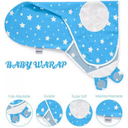 Ameha Blue 100% Cotton Baby Swaddle Wraps 0-3 Months Swaddle Wrap Cloud & Star Pattern For New Born Baby Pack Of 2 - thumbnail 9