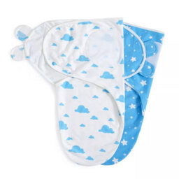 Ameha Blue 100% Cotton Baby Swaddle Wraps 0-3 Months Swaddle Wrap Cloud & Star Pattern For New Born Baby Pack Of 2 - thumbnail 8