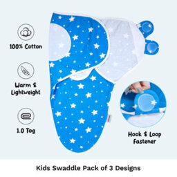 Ameha Blue 100% Cotton Baby Swaddle Wraps 0-3 Months Swaddle Wrap Cloud & Star Pattern For New Born Baby Pack Of 2 - thumbnail 7