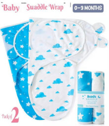 Ameha Blue 100% Cotton Baby Swaddle Wraps 0-3 Months Swaddle Wrap Cloud & Star Pattern For New Born Baby Pack Of 2