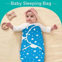 Ameha Blue 100% Cotton Baby Swaddle Wraps 0-3 Months Swaddle Wrap Cloud & Star Pattern For New Born Baby Pack Of 2 - thumbnail 3