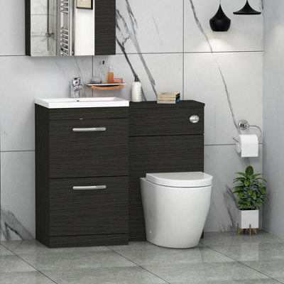 Royal Bathrooms 1000mm Hale Black 2 Drawer Furniture Pack With Mid Edge Basin & Elva Back To Wall Toilet - image 1