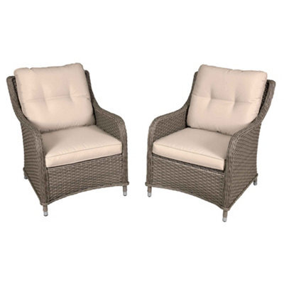 Dellonda Chester Rattan Outdoor Garden Patio Balcony Armchairs & Cushions, Brown - image 1
