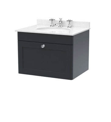 Balterley Swynnerton Traditional 1 Drawer Wall Hung Vanity Unit With Marble Basin, Dark Grey, 600mm - image 1