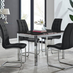 Furniturebox Uk Enna Black Glass Extending Dining Table And 4 Black Murano Chairs - thumbnail 1