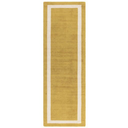 Yellow Plain Handmade Bordered 7mm Pile Stain-Resistant Rug For Bedroom, & Dining Room, Plain Wool Rug-160Cm X 230Cm - thumbnail 9